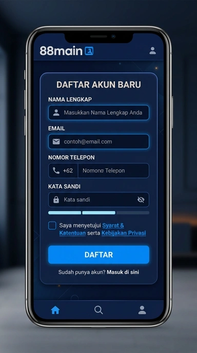 Tampilan halaman daftar 88main