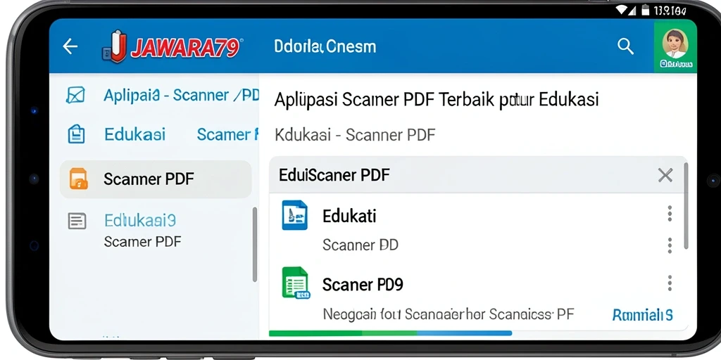 Antarmuka aplikasi JAWARA79 dengan fitur Scanner PDF yang menarik.