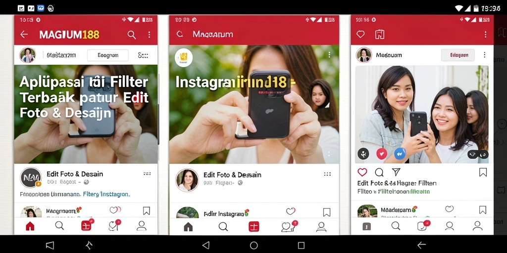 Antarmuka aplikasi MAGNUM188 dengan berbagai pilihan filter Instagram.